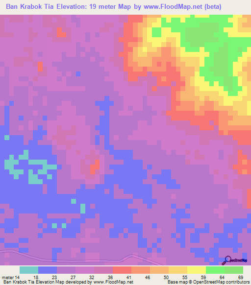 Ban Krabok Tia,Thailand Elevation Map
