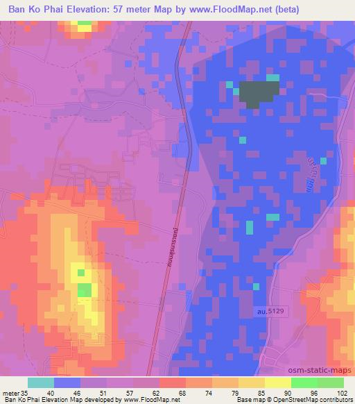 Ban Ko Phai,Thailand Elevation Map