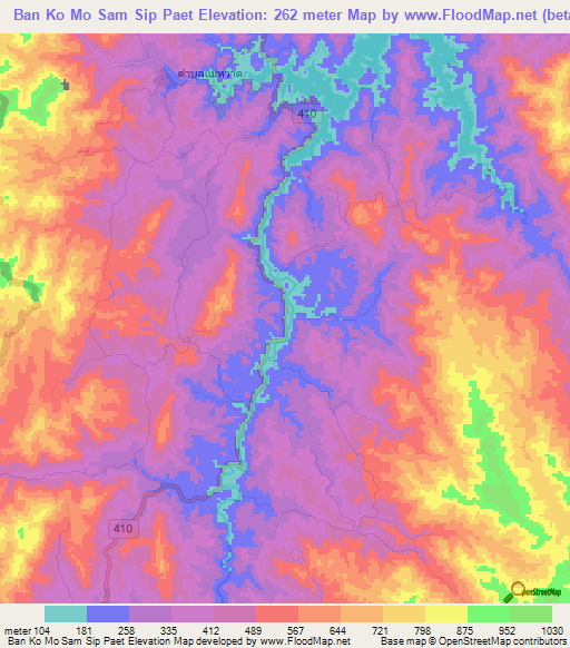 Ban Ko Mo Sam Sip Paet,Thailand Elevation Map