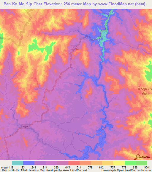 Ban Ko Mo Sip Chet,Thailand Elevation Map