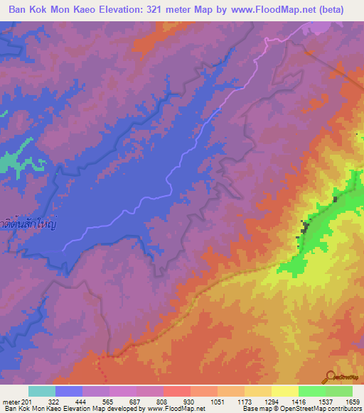 Ban Kok Mon Kaeo,Thailand Elevation Map