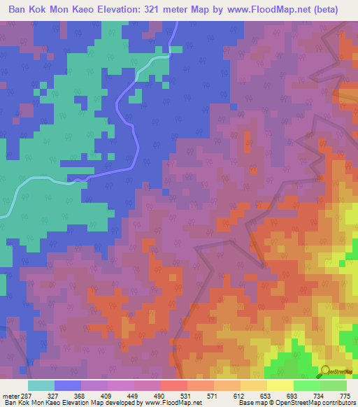 Ban Kok Mon Kaeo,Thailand Elevation Map