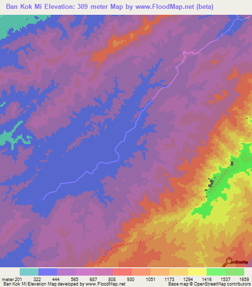 Ban Kok Mi,Thailand Elevation Map