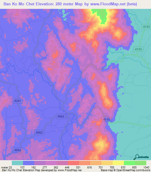 Ban Ko Mo Chet,Thailand Elevation Map