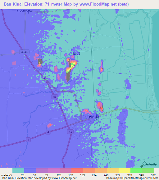 Ban Kluai,Thailand Elevation Map
