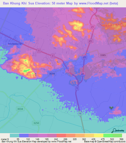 Ban Khung Khi Sua,Thailand Elevation Map