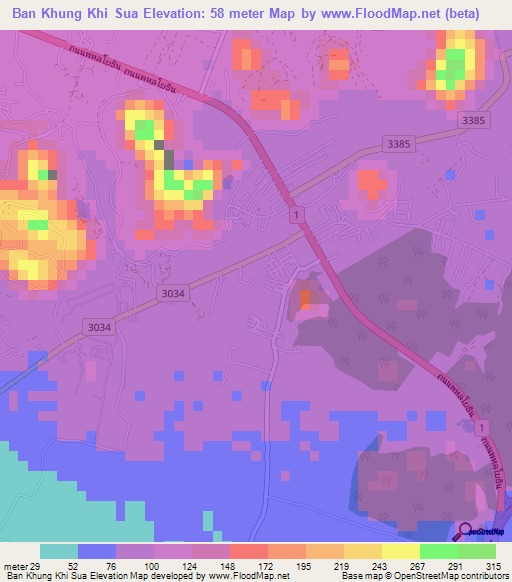Ban Khung Khi Sua,Thailand Elevation Map