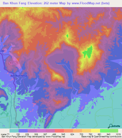 Ban Khun Fang,Thailand Elevation Map