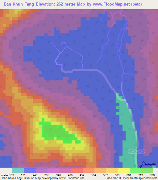 Ban Khun Fang,Thailand Elevation Map