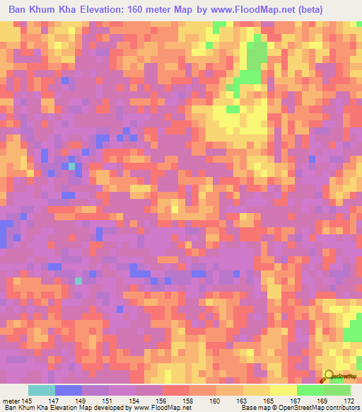 Ban Khum Kha,Thailand Elevation Map
