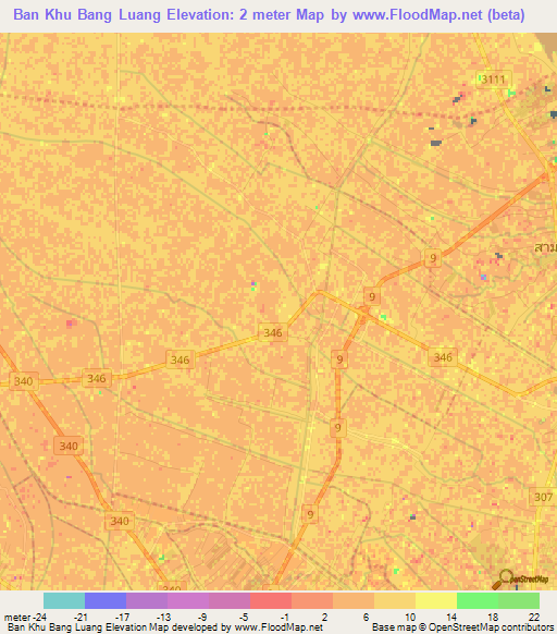 Ban Khu Bang Luang,Thailand Elevation Map