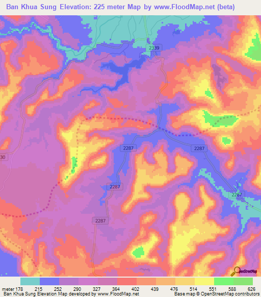 Ban Khua Sung,Thailand Elevation Map