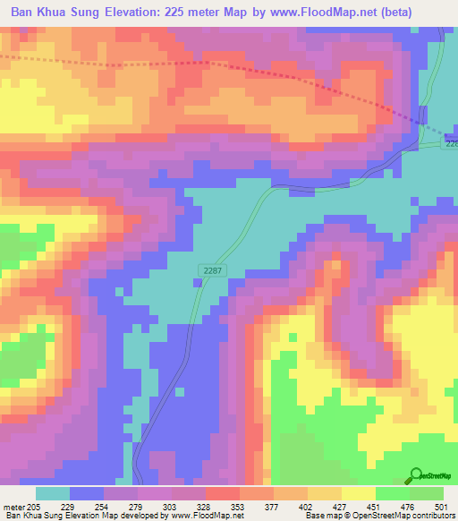 Ban Khua Sung,Thailand Elevation Map