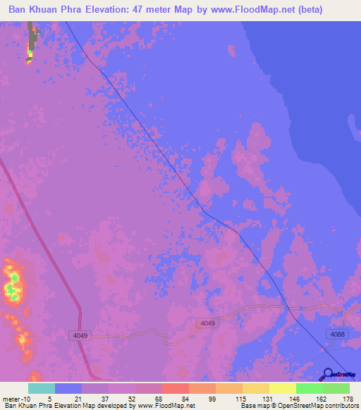 Ban Khuan Phra,Thailand Elevation Map