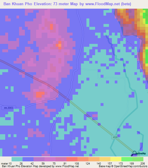 Ban Khuan Pho,Thailand Elevation Map