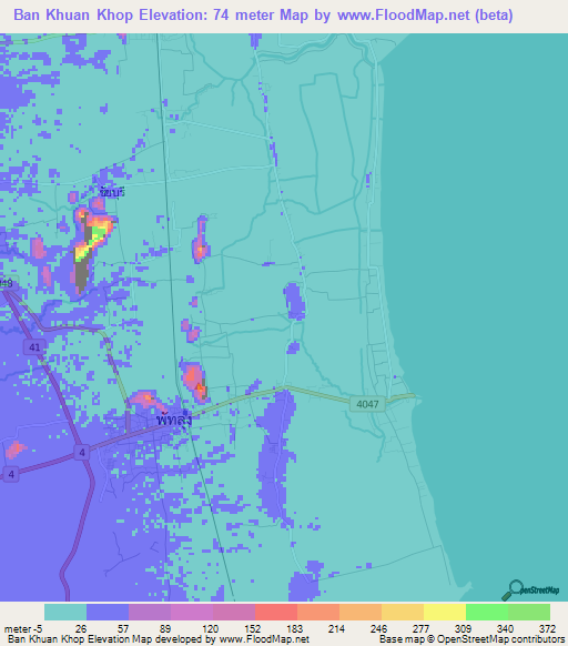 Ban Khuan Khop,Thailand Elevation Map