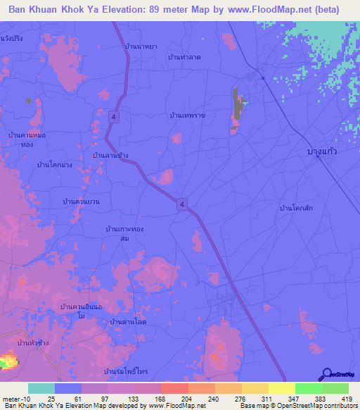Ban Khuan Khok Ya,Thailand Elevation Map