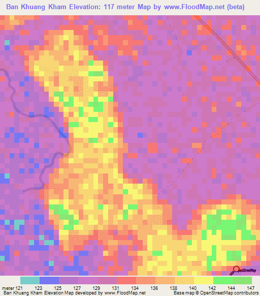 Ban Khuang Kham,Thailand Elevation Map