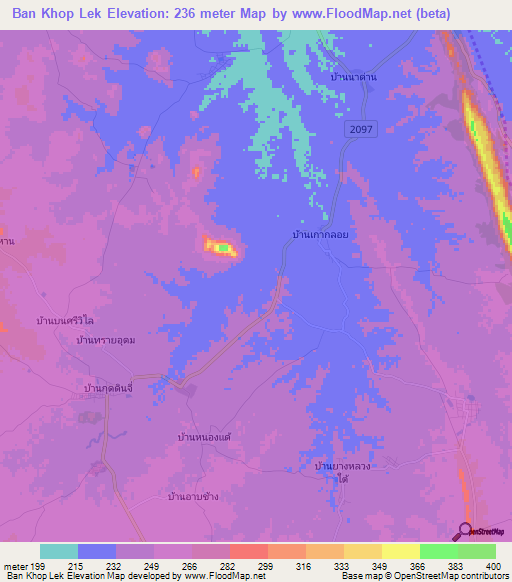 Ban Khop Lek,Thailand Elevation Map