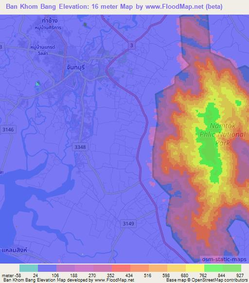 Ban Khom Bang,Thailand Elevation Map