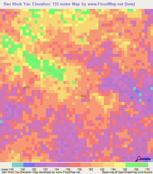 Ban Khok Yao,Thailand Elevation Map