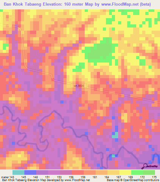 Ban Khok Tabaeng,Thailand Elevation Map