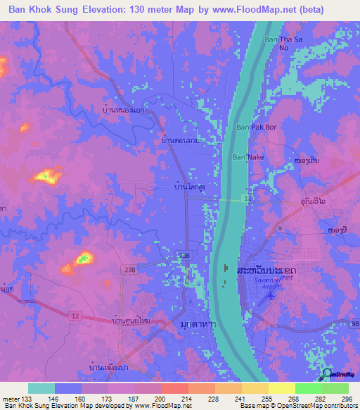 Ban Khok Sung,Thailand Elevation Map