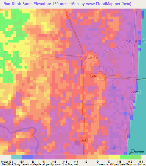 Ban Khok Sung,Thailand Elevation Map