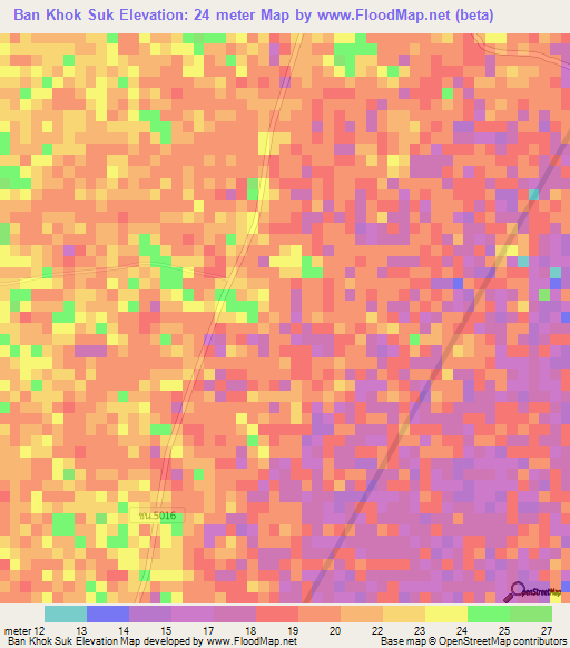 Ban Khok Suk,Thailand Elevation Map