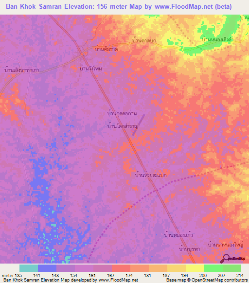 Ban Khok Samran,Thailand Elevation Map