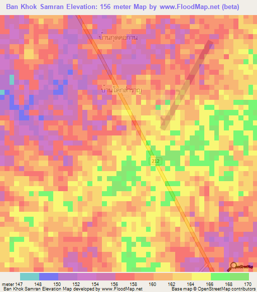 Ban Khok Samran,Thailand Elevation Map