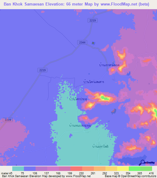 Ban Khok Samaesan,Thailand Elevation Map