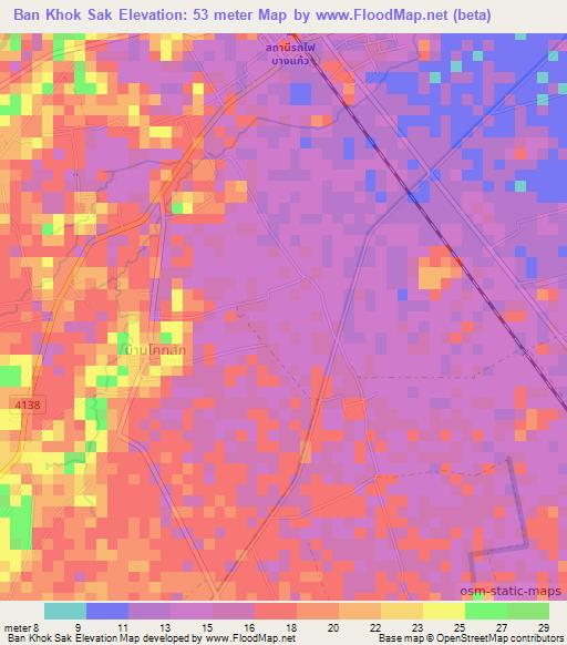 Ban Khok Sak,Thailand Elevation Map