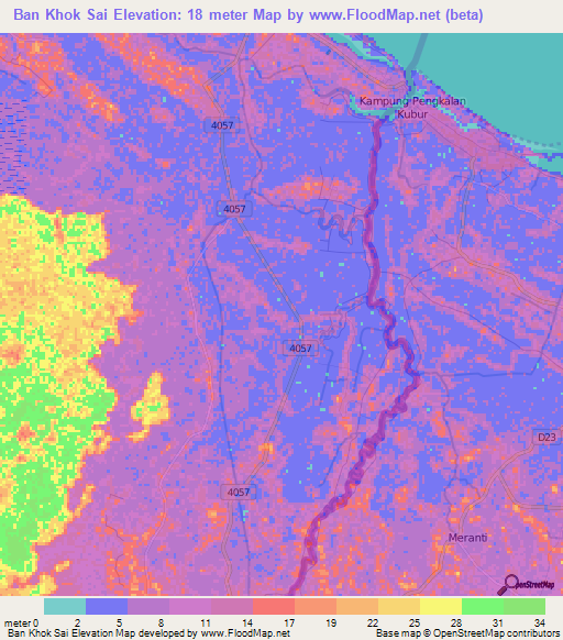 Ban Khok Sai,Thailand Elevation Map