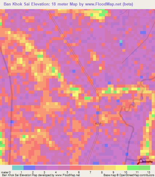 Ban Khok Sai,Thailand Elevation Map