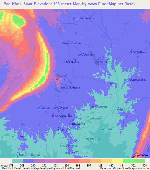 Ban Khok Sa-at,Thailand Elevation Map