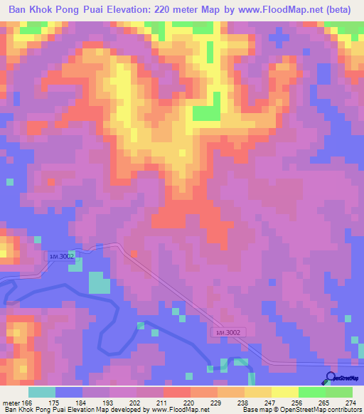 Ban Khok Pong Puai,Thailand Elevation Map