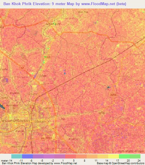 Ban Khok Phrik,Thailand Elevation Map