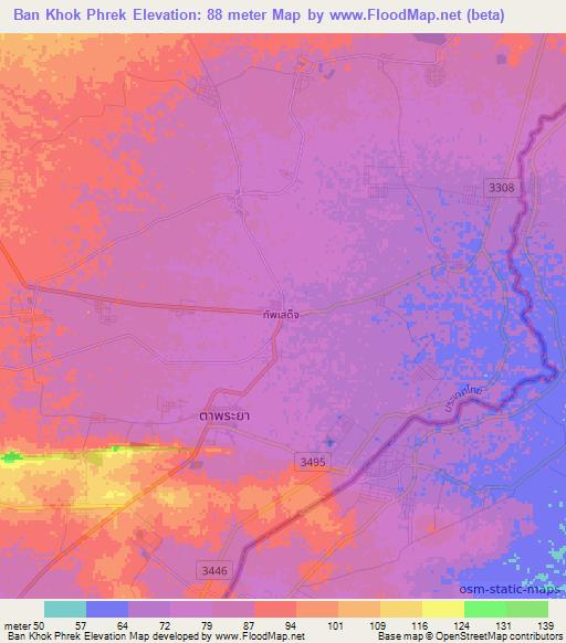 Ban Khok Phrek,Thailand Elevation Map