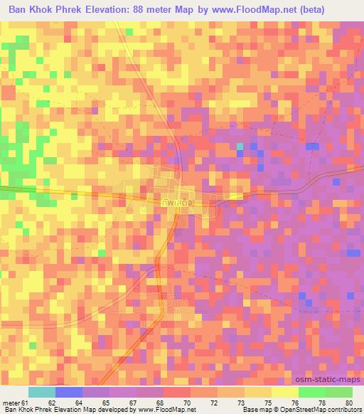 Ban Khok Phrek,Thailand Elevation Map