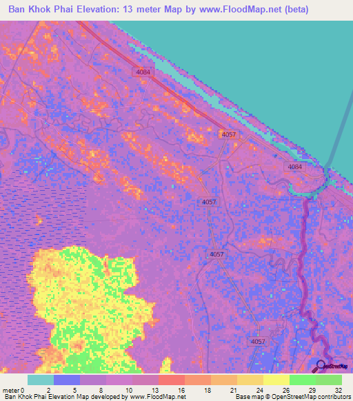 Ban Khok Phai,Thailand Elevation Map