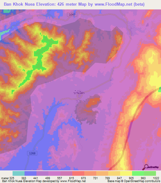 Ban Khok Nuea,Thailand Elevation Map