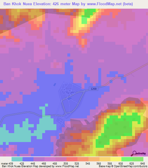 Ban Khok Nuea,Thailand Elevation Map