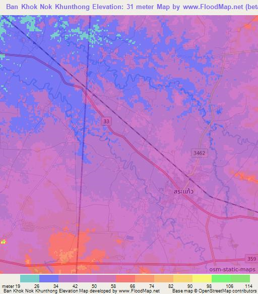 Ban Khok Nok Khunthong,Thailand Elevation Map