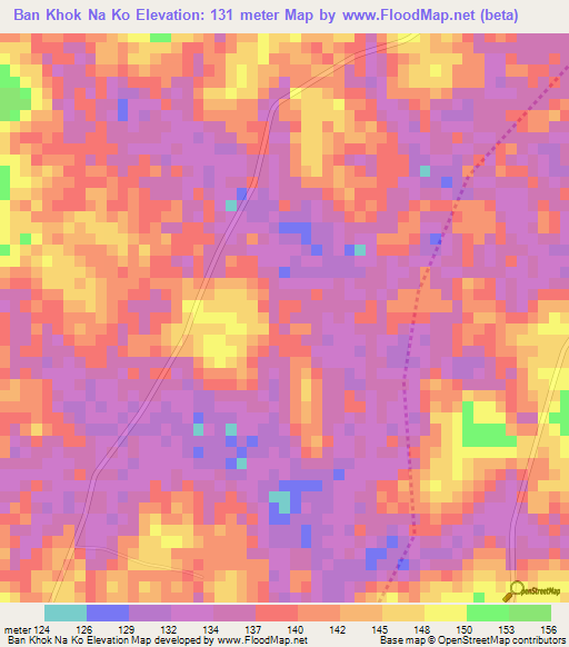 Ban Khok Na Ko,Thailand Elevation Map