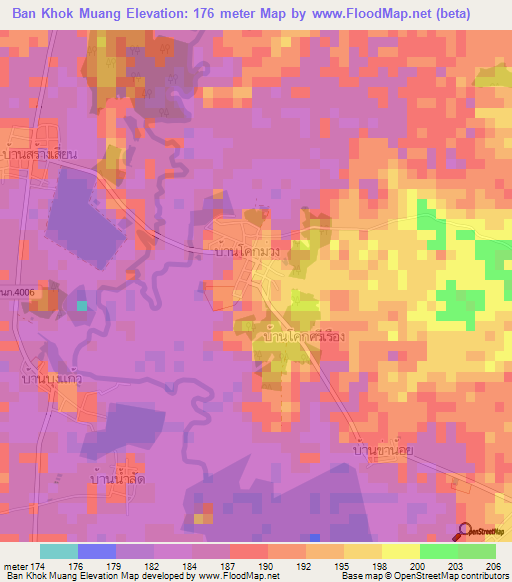 Ban Khok Muang,Thailand Elevation Map