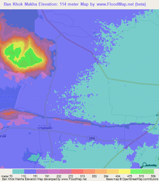 Ban Khok Makha,Thailand Elevation Map