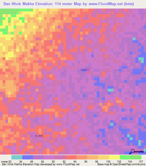 Ban Khok Makha,Thailand Elevation Map