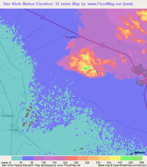 Ban Khok Madua,Thailand Elevation Map