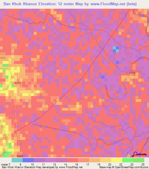 Ban Khok Khanun,Thailand Elevation Map